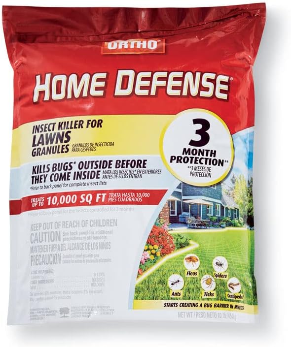 Ortho Home Defense Insect Killer for Lawns Granules - Treats up to 10,000 sq. ft., Lawn Insect Killer Kills Ants, Ticks, Fleas, Spiders, Centipedes & Other Listed Bugs, Fast Acting, 10 lbs.