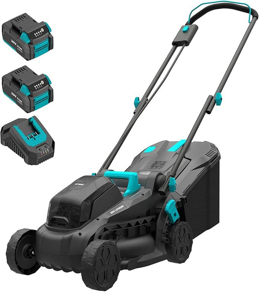 Electric Lawn Mower Cordless, 20V 13 inch Push Lawn Mower with 5-Position Cutting Height Adjustment, 2x4.0Ah Battery and Charger Included