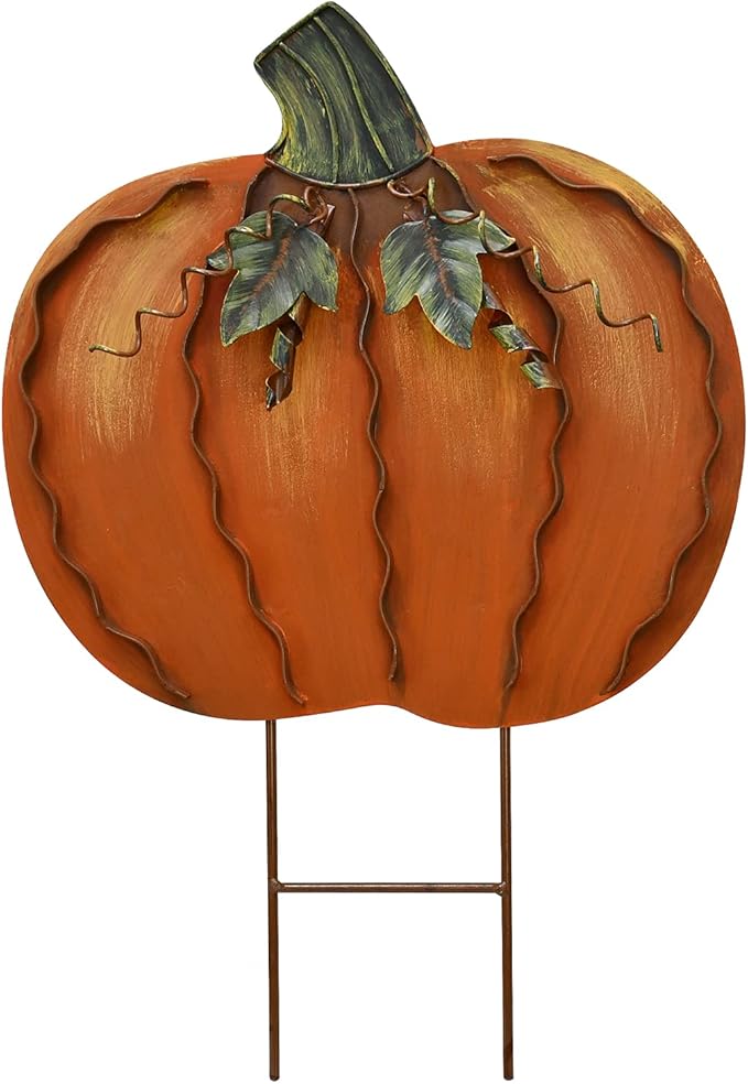 Morning View Pumpkin Garden Stakes Metal Yard Sign Fall Decor Outdoor Autumn Yard Stake Art Pumpkin Lawn Ornaments for Patio Porch Thanksgiving Halloween Harvest 17.5 Inches Tall