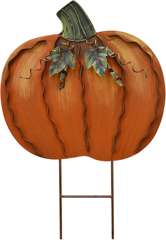 Morning View Pumpkin Garden Stakes Metal Yard Sign Fall Decor Outdoor Autumn Yard Stake Art Pumpkin Lawn Ornaments for Patio Porch Thanksgiving Halloween Harvest 17.5 Inches Tall