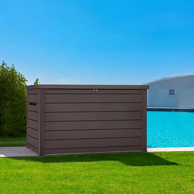 230-Gallon XXL Weather Resistant Resin Deck Storage Container Box, Outdoor Patio Garden Furniture (Brown)