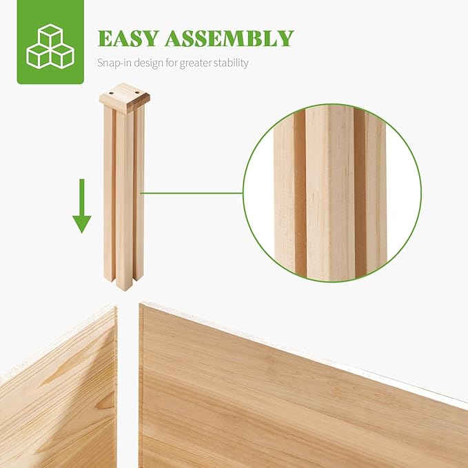 PaPaJet Wooden Raised Garden Bed for Outdoor, Nine Grid Deep Large Planter Box for Gardening, Vegetables, Flowers, Herbs（7.5× 11.9× 1.6FT）