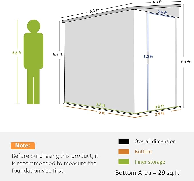 Outsunny 4' x 6' Metal Outdoor Storage Shed, Lean to Storage Shed, Garden Tool Storage House with Lockable Door and 2 Air Vents for Backyard, Patio, Lawn, White