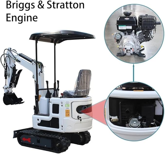 Mini Excavator for 1 Ton B&S Engine with Hydraulic Thumb Clamp,Standard Bucket, Rake, Grapple, Ripper，Mud Bucket，Quick Change Attachments (w Farm excavator)