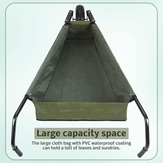 BBTO Folding Wheelbarrow Collapsible Foldable Yard Cart 88lbs Lightweight Gardening Heavy Duty Oxford Cloth Lawn for Adult, Grass, Soil, Brick, Leaf, Garden Supplies, 10" Pneumatic Tire