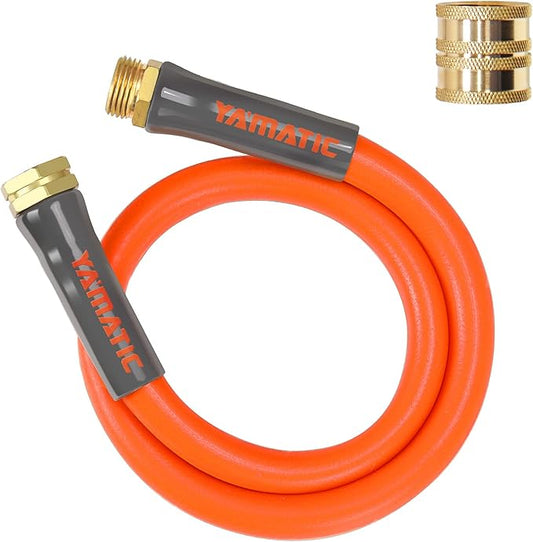 YAMATIC Female to Female Short Garden Hose 5/8 in x 3 ft, 2 in 1 Dual Use Heavy Duty Leader Hose with Solid Brass Connector, All-Weather Water Hose, Burst 600 PSI