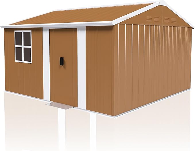 KEIKI 12FT x 10FT Heavy-Duty Metal Storage Shed, Outdoor Storage Shed with Floor & Window and Lockable Doors, Weatherproof Outdoor Garden Shed for Garden, Backyard, Patio, Lawn