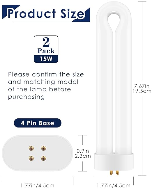 2 Pack Replacement Bulbs FUL15W BL with 4 Pin Base, U Shaped Lamp Tube Compatible for Flowtron BK-15D, for Stinger FP15, for TZ15, for BB-15WHT, Indoor Outdoor 15W U Shape Light Bulbs for T6 T8 T9