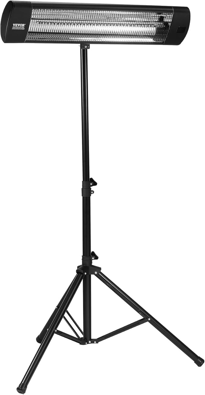 VEVOR Infrared Heater, 1500W Remote Control Electric Space Heater, LED Screen Patio Heater w/ 3 Speeds & Timer, Outdoor/Outdoor for Porch,Dining Room,Studio, with Stand & Mount to Ceiling/Wall,34in L
