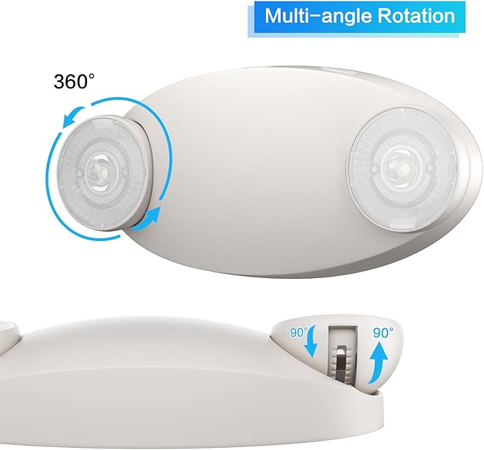 Spectsun Lights 8 Pack LED Emergency Light with Battery Backup -Adjustable Hardwired 2 LED Bug Eye Head Wall Mount -UL Certified 120-22VAC White Emergency Exit Lighting Fixtures for Business/Home