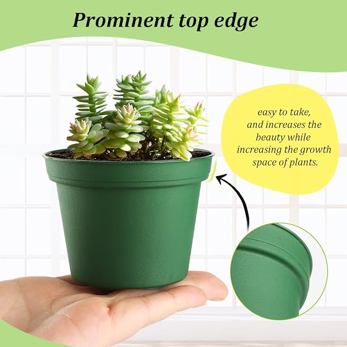 160 Pack 3 Inch Green Nursery Pots - Plastic Seedling, Seed Starter, Germination Pots with Drainage for Plants, Succulents, Flowers, Transplanting Gardening Gifts