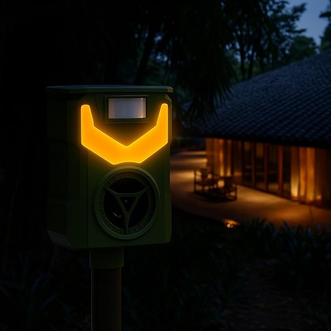 StepsGuard Solar Ultrasonic Animal Repeller – 110° PIR Motion Sensor, 5 Modes, IP44, LED Flash & 90 dB Alarm, Solar + USB-C Recharge | Repels Cats, Dogs, Deer, Squirrels, Raccoons & Birds | 1-Pack