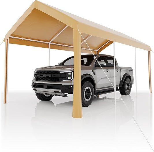 Garvee 10x20 Heavy Duty Carport, Galvanized Steel Outdoor Car Canopy with UV-Resistant & Water-Resistant PE Cover, Portable Garage for SUV, Truck, Boat, Yellow