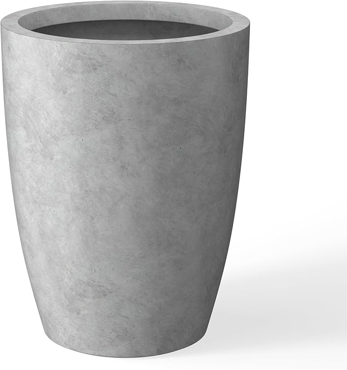 Kante 18.1" H Tall Round Concrete Planter for Outdoor Indoor, Modern Decorative Plant Pots with Drainage Hole & Rubber Plug for Home & Garden Natural Concrete