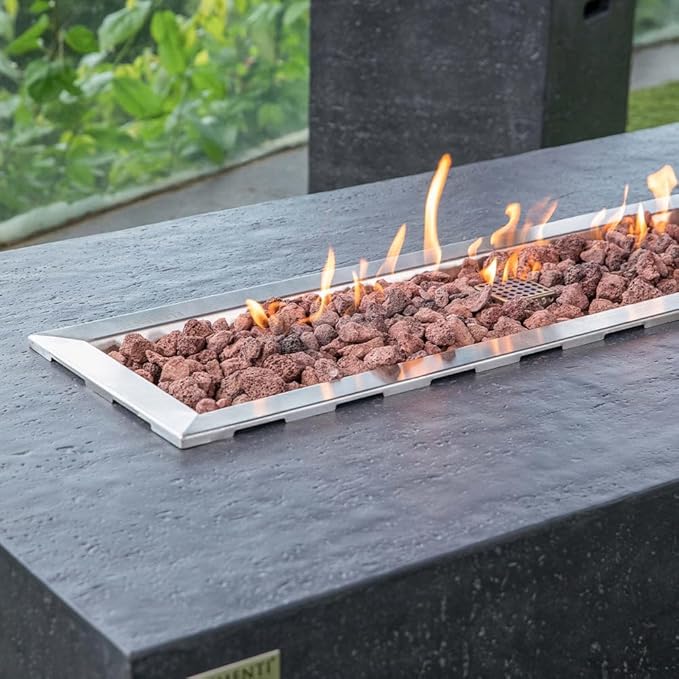 Hampton Concrete Fire Pit 56" x 32" Outdoor Patio Firepit Includes Lava Rocks Modern Fire Pits & Outdoor Fireplaces for Garden, Deck, Indoor & Outdoor Heating