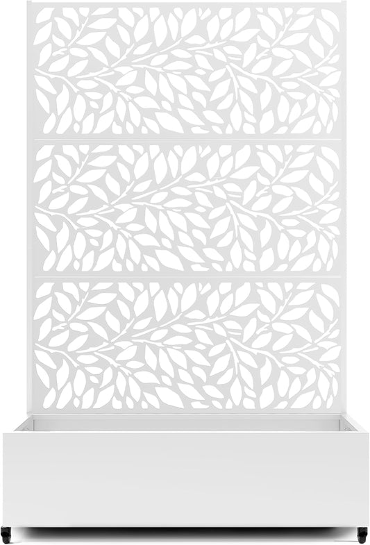 Raised Garden Bed with Trellis and Wheels,73"x47"x16" Metal Raised Garden Bed,White Flowing Leaf-2 Metal Planter with Climbing Trellis for Vines & Vegetables
