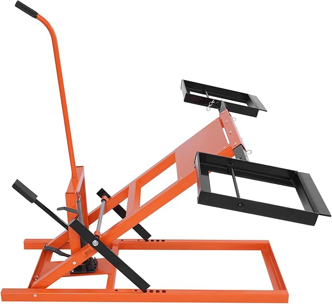 Lawn Mower Lift with Hydraulic Jack 500 Lbs Weight Capacity, Solid Carbon Steel Lawn Mower Lift, Adjustable Wheel Span Lawn Lifter for Garden Tractors and Lawn Mowers (Orange+ Black)