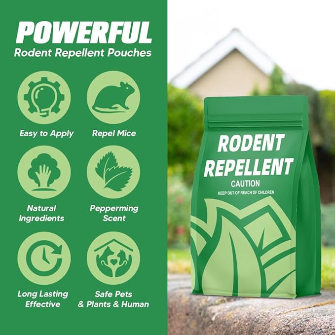 Rodent Repellent, Mouse Repellent Pouches, Mice Repellents Indoor, Rat Repellant for House, Mouse Deterrent Outdoor, Rodent-Repelling Pouches, Natural Peppermint to Repel Mice and Rats-10P