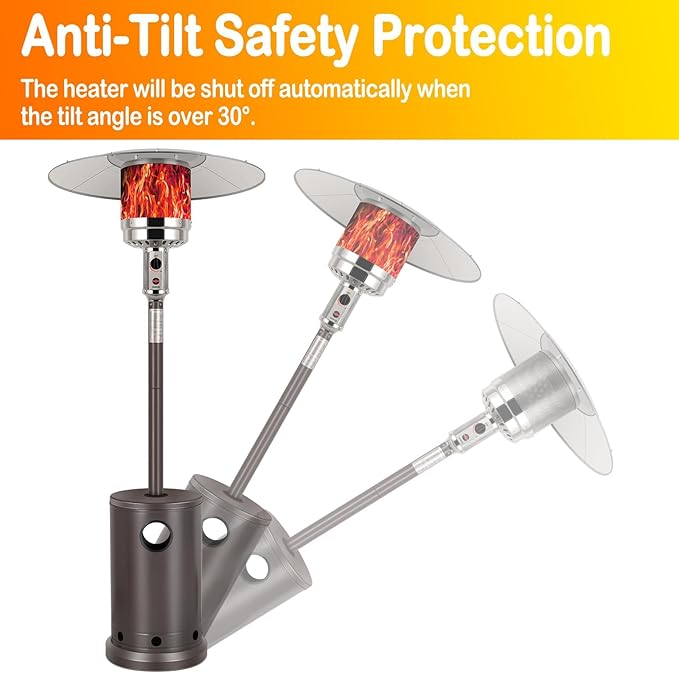 Hykolity 50,000 BTU Propane Patio Heater with Table Design, Stainless Steel Burner, Triple Protection System, Wheels, Outdoor Heaters for Patio, Garden, Commercial and Residentia(Brown)