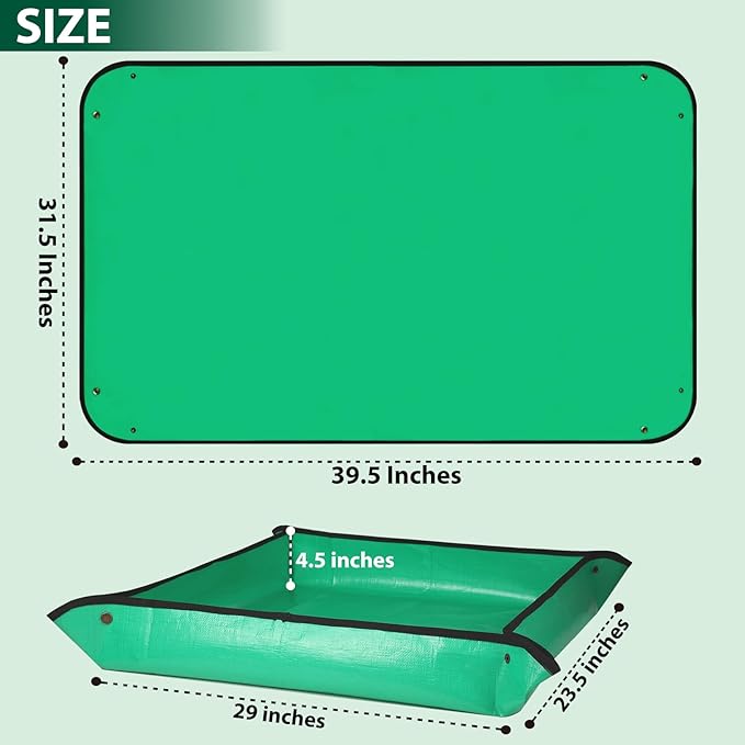 Repotting Mat for Indoor Plant Transplanting - 39.5'' x 31.5'' Planting Mat Soil Mess Control, Portable Succulent Planting Potting Tray Waterproof Gardening Tools (Pale Green)