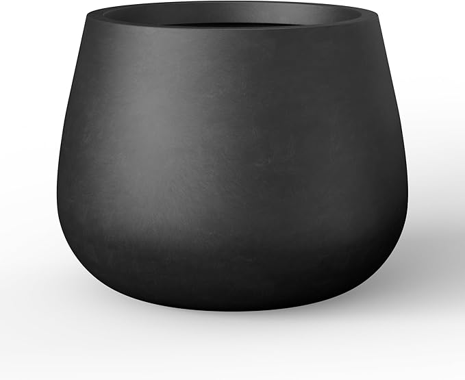 Kante Curva Series Planter, 10.2 Inch Round Concrete Flower Pot with Draiange Hole and Rubber Plug, Suitable for Indoor Plants, Home, Garden, Patio, Black
