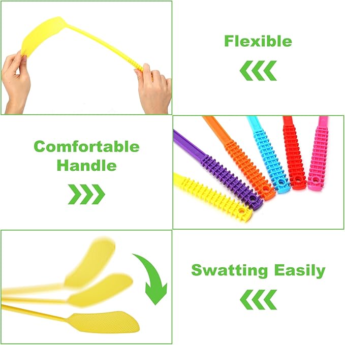 Fly Swatter,Plastic Flyswatters Multi-Pack,6 Bulk Vibrant Colorful Fly Killer,Long Handle Bug Swatter for Indoor and Outdoor
