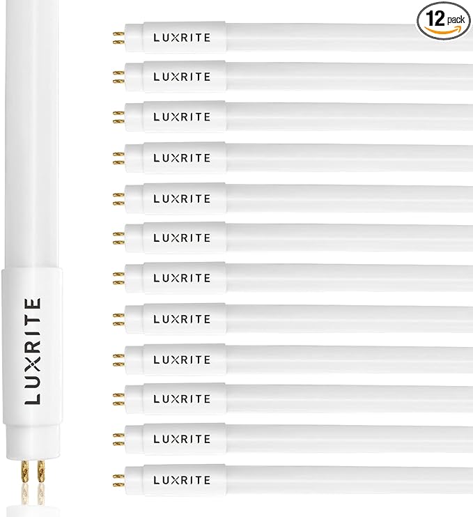 LUXRITE 12-Pack 4FT T5 LED Tube Lights, Type A+B, 24W=54W, 3500K Natural White, 45.78", Ballast and Ballast Bypass Compatible, Single or Double End Powered, F54T5 Fluorescent Replacement, Damp Rated