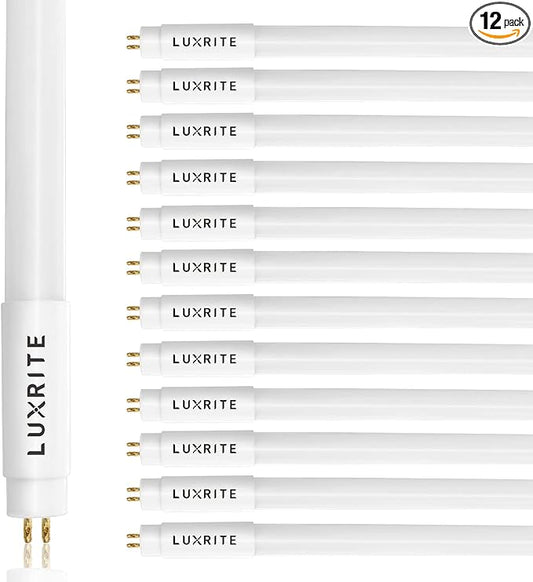 LUXRITE 12-Pack 4FT T5 LED Tube Lights, Type A+B, 24W=54W, 4000K Cool White, 45.78", Ballast and Ballast Bypass Compatible, Single or Double End Powered, F54T5 Fluorescent Replacement, Damp Rated