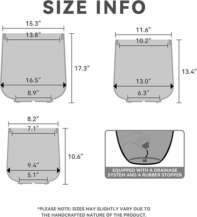 Kante 15.3"+11.6"+8.2" Dia Round Concrete Planter, Large Outdoor Indoor Planter Pots Containers with Drainage Holes and Rubber Plug for Home Garden Patio, Pure White