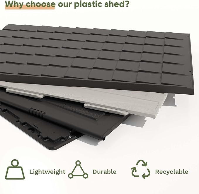 Patiowell 8x8 FT Outdoor Storage Shed, Plastic Shed Resin Garden Tool Shed with Floor & Window & Lockable Door for Patio Furniture, Backyard Tools, Bicycles & Lawnmower, Beige