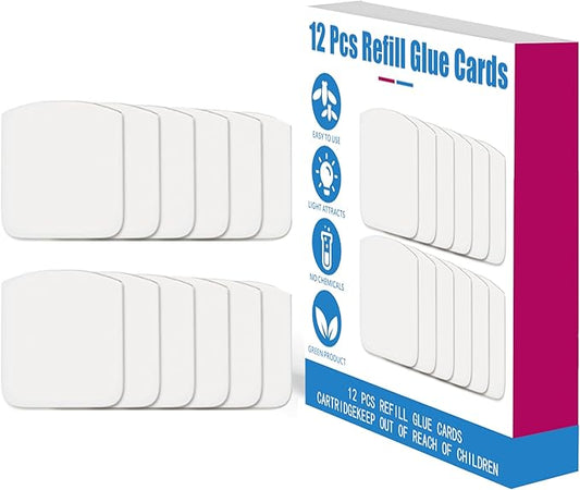 12 Refill Glue Cards for Indoor Flying Insect Trap – Sticky Pads for Capturing Fruit Flies, Gnats, Moths, and Houseflies