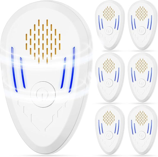 Ultrasonic Pest Repellent Indoor 6 Packs, Ultrasonic Repellent for Rodent, Mouse, Mice, Bugs, Spider, Mosquito, Roach, Electronic Plug in Pest Control, Cockroach Killer, Ant Traps, with Button, Home