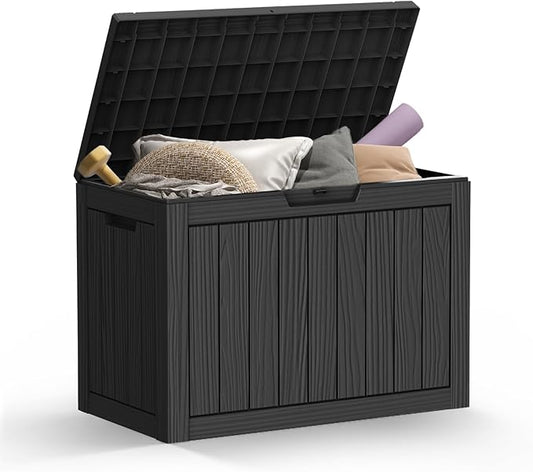 Mars Villa 45 Gallon Outdoor Storage Box, Resin Deck Box Waterproof, Storage Chest for Outside Patio Furniture Cushions, Pool Supplies, Garden Tools, UV Resistant and Weatherproof, Black