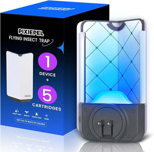 Fly Trap Indoor, 2025 Upgraded UV & Blue Light Flying Insect Trap, Plug in Fly Killer & Indoor Bug Catcher for Gnats, House & Fruit Flies, Mosquito(1 Device & 5 Cartridges)