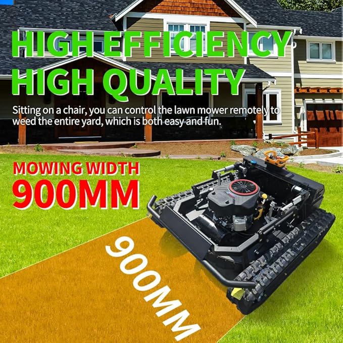 Lawn Mower, Remote Control Lawn, Small Crawler,27HP Gas Engine,Oil-Electric Hybrid Drive Lawn Mowing and Weed Whacker, All Terrain Grass Cutter Yard Mower, 65° Climbing (SKD-764-90L)