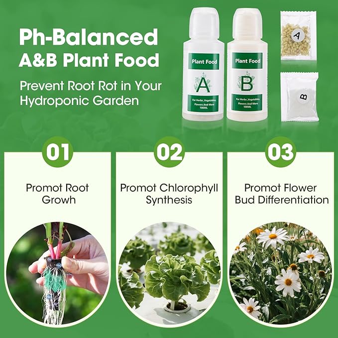 129Pcs Hydroponic Pods Kit with A&B Plant Food, Hydroponic Pods with 50 Grow Sponges, 50 Plant Labels,12 Grow Baskets, 12 Grow Domes and 1 Tweezers - Compatible with Aerogarden Grow Anything Herb Kits
