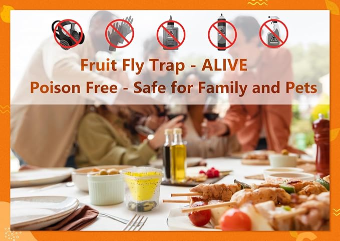 6 Pack Reusable Fruit Fly Trap, Non-Toxic Fruit Fly Catcher, Safe for Kids and Pets Fruit Fly Control, Trap for Alive Fruit Flies, Easy to Use for Kitchen, Home
