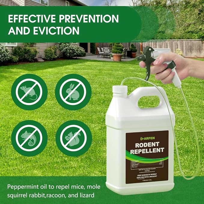 Rodent Repellent Spray – Effective Natural Peppermint Formula for Mice, Rats, Squirrels, and Rodents. Safe for Indoor, Outdoor, and Car Engines. Safe for People and Pets. (1 Gallon)