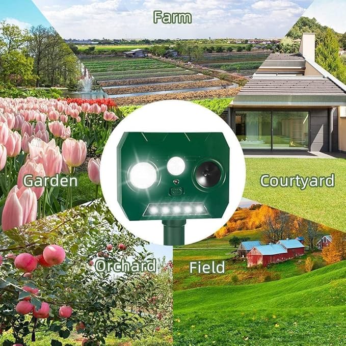 Solar Ultrasonic Animal Repellent Outdoor, Deer Repellent Devices, Waterproof Cat Rabbit Repeller with Motion Detection Flash Light to Deterrent Squirrel Dog Skunk Raccoon for Garden Yard Farm(4Pack)