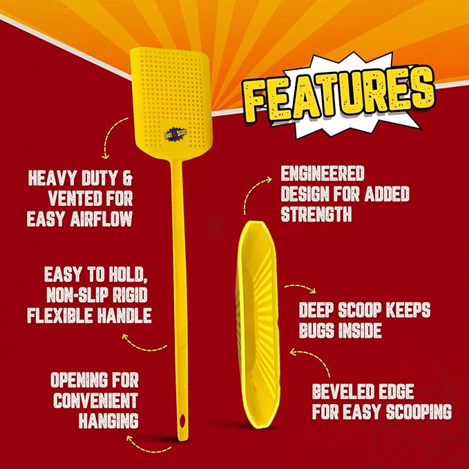 Heavy Duty Fly Swatter and Spider Catcher and Release (1, Yellow). Insect Fly Catchers for Inside Home. House Fly Swatter or Humane Bug Catcher with Built in Insect Scoop.