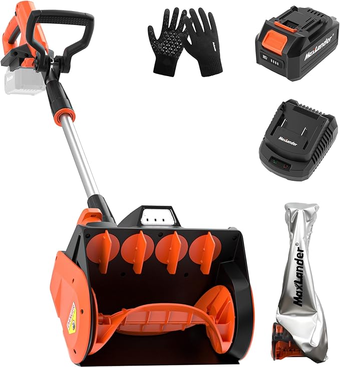 MAXLANDER Cordless Snow Shovel, 20V 12-Inch Electric Snow Shovel with LED Light, Directional Plate & Adjustable Handle, Cordless Snow Blower (4.0Ah Battery, Charger & Cover Included)