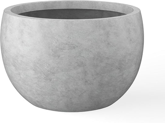Kante 19.9" Dia Round Concrete Planter, Outdoor/Indoor Large Bowl Plant Pots with Drainage Hole and Rubber Plug for Garden Patio Balcony Home, Natural Concrete