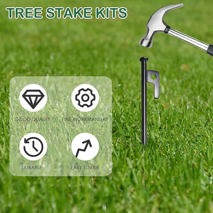 27 PCS Tree Straightening kit, Heavy Duty Tree Stake Kit for Leaning Trees, Includes 9 Steel Stakes, Straps, Rope for Weather Protection and Straightening.