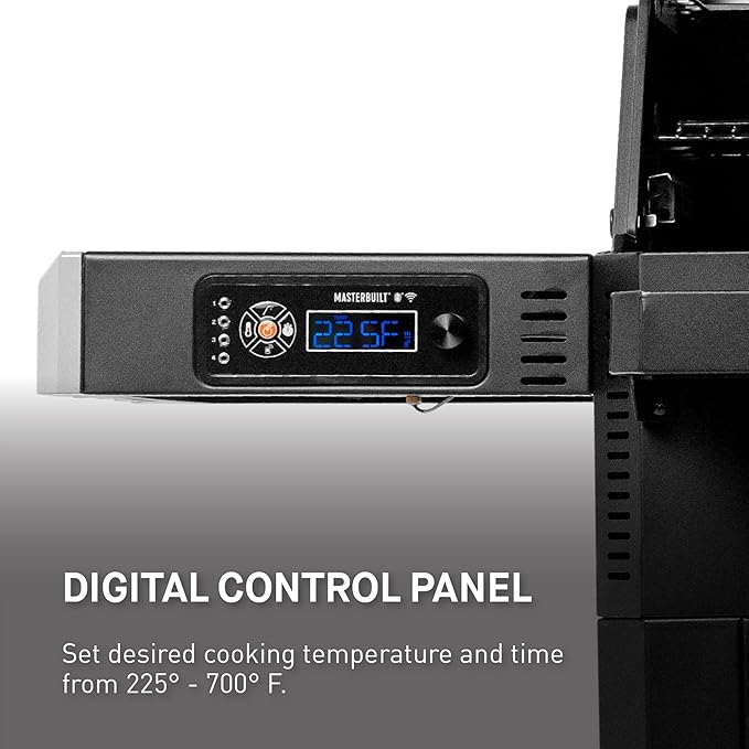 Masterbuilt® Gravity Series® 600 Digital Charcoal Grill and Smoker,WiFi Technology, GravityFed™ Charcoal Hopper, 600 Cooking Sq. Inches, Reversible Smoke&Sear Cast Iron Grates, Black, Model MB20041023