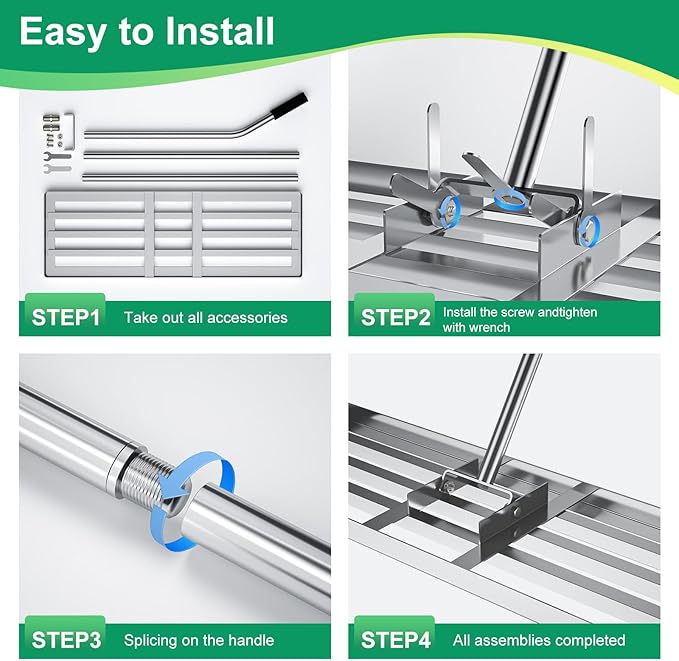 Lawn Leveling Rake 30 inch x 10 inch, Lawn Leveler Tool with 6.5ft Handle Rakes, 304Stainless Steel Yard Leveling Rake, Heavy Duty Soil Leveling Rakes for Backyard, Garden, Farm, Pasture