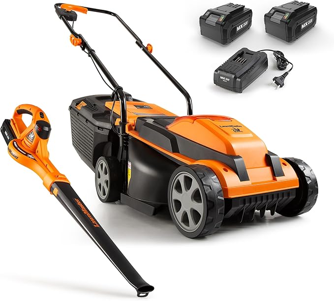 LawnMaster 24VMWBL 24V Max 13-inch Cordless Lawn Mower and Cordless Leaf Blower Combo with 2x4.0Ah Batteries and Charger