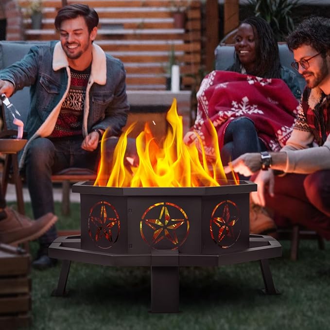 35 Inch Octagonal Fire Pit,Outdoor Fire Pit,Wood Burning Firepit for Bonfire,Firepits for Outside,Camping, Backyard, Patio,Bonfire,Garden