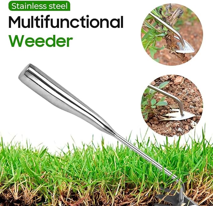 Weed Puller Tool,Weed Remover Tool for Lawn and Garden,Weeder Tool 3 Teeth Manganese Steel with Long Handle,Weeding Artifact Uprooting for Gardening Backyard Farm (Brown)