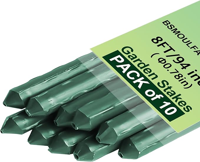 Garden Stakes 8ft, Metal Plant Stakes 8 Feet for Gardening and Farm, 0.78 Inch Dia Plastic Coated Plant Support for Tomato, Cucumber, Bean, Flower, Potted and More Climbing Plants 10 Pack