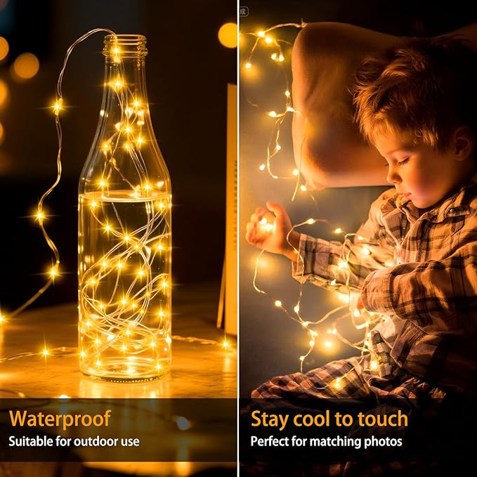 VOOKRY 8 Pack 30 LED Fairy Lights Battery Operated String Lights - 10 ft Mini Silver Wire Firefly Starry Moon Lights for DIY Crafts Wedding Party Bedroom Table Centerpieces Christmas(Warm White)